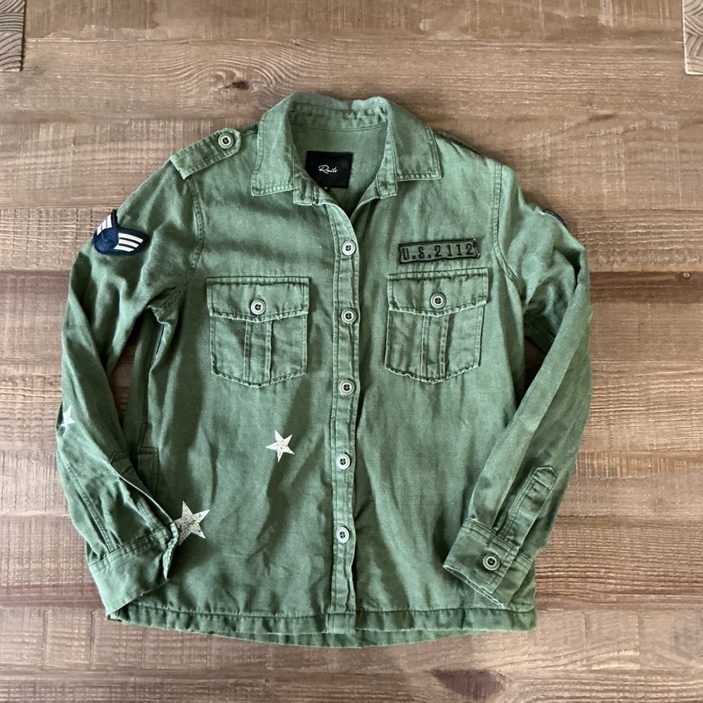 Rails Kato Olive Green Military Jacket Stars Patches Shirt Jacket